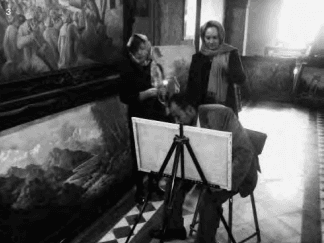 Dr. Asefi at the easel, preparing the painting sent to dOCUMENTA (13)